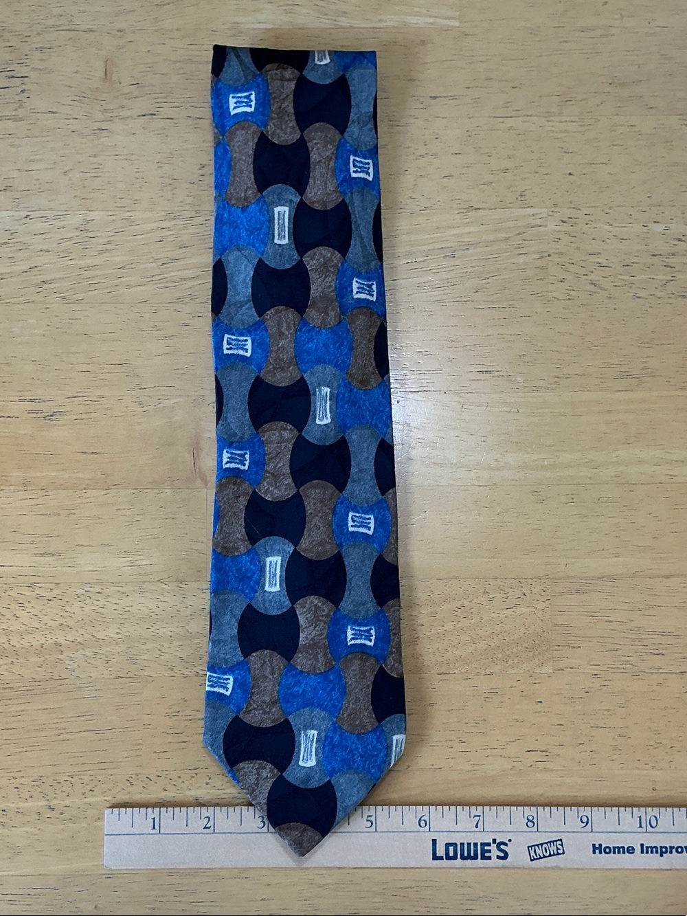 Men's Dress Tie in Blue & Brown Geometric Pattern